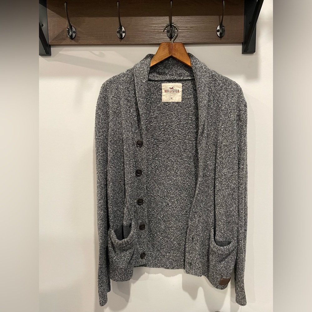 Hollister Mens Heather Gray Cardigan - Medium